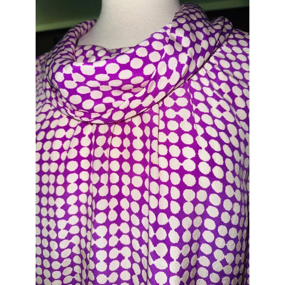 WB10‎ Banana Republic Polka Dot  Blouse Silk Top Women's Tall L Purple White
